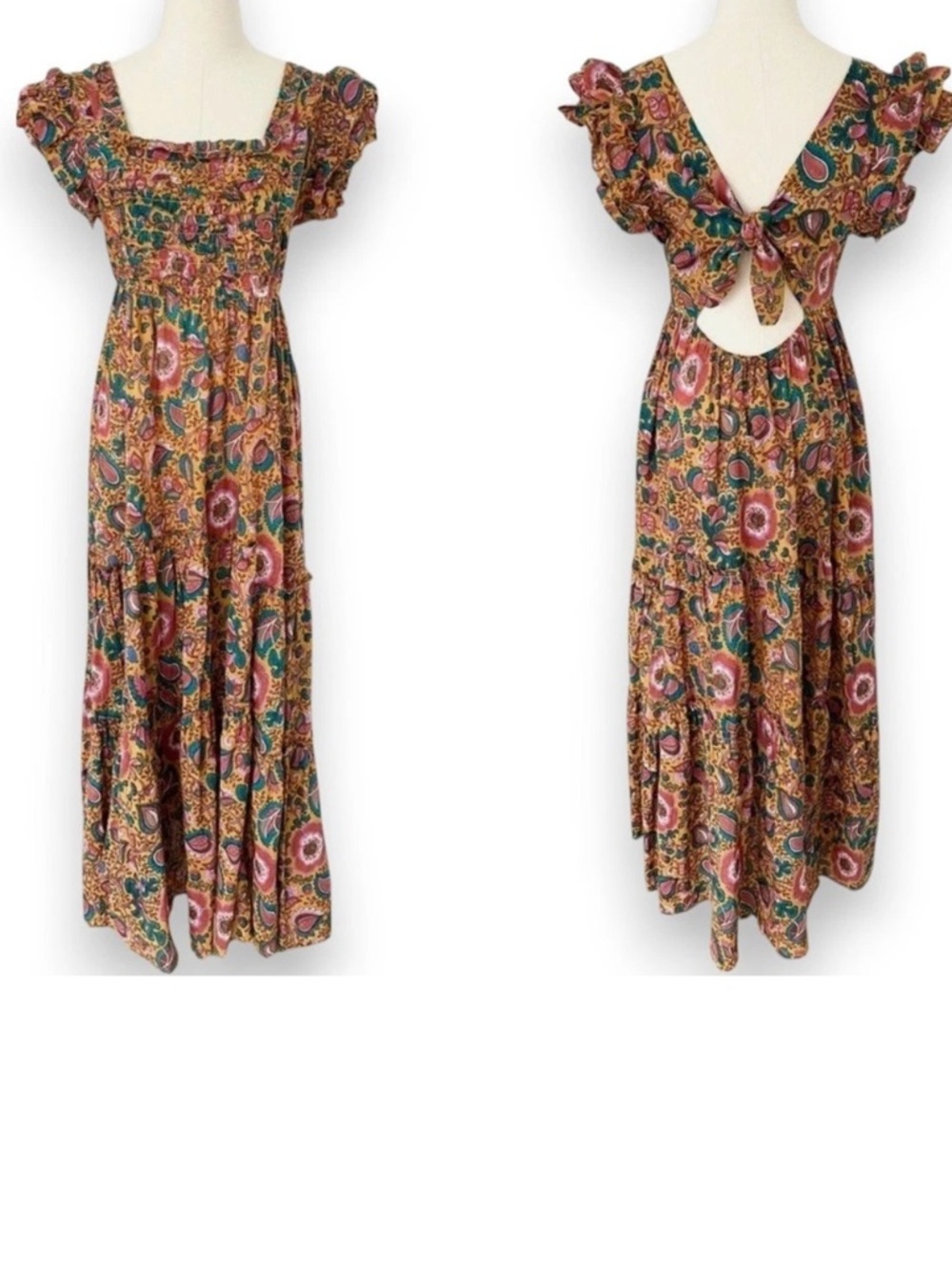 House of Harlow 1960 Multicolor Floral Maxi Dress (Mustard, Teal, Pink)